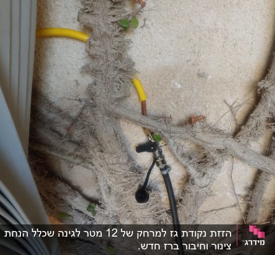 צינור גז צהוב מחובר לקיר עם ברז